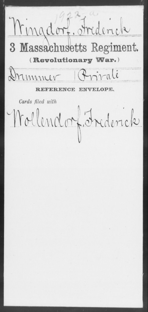 Frederick Wingdorf's record in the Index to Revolutionary War Service Records.